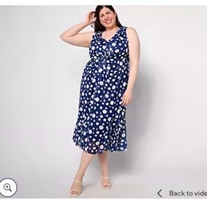 Isaac Mizrahi Live Navy Polka Dot Midi Dress